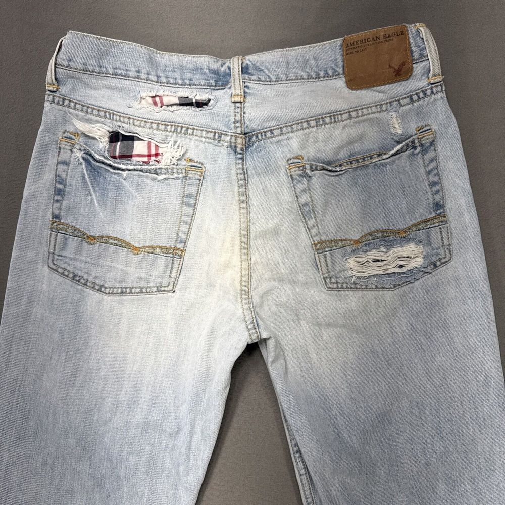 American Eagle‎ Jeans Mens Sz 34x34 (33x32) Low Loose Distressed Thrashed Grunge - Picture 8 of 13